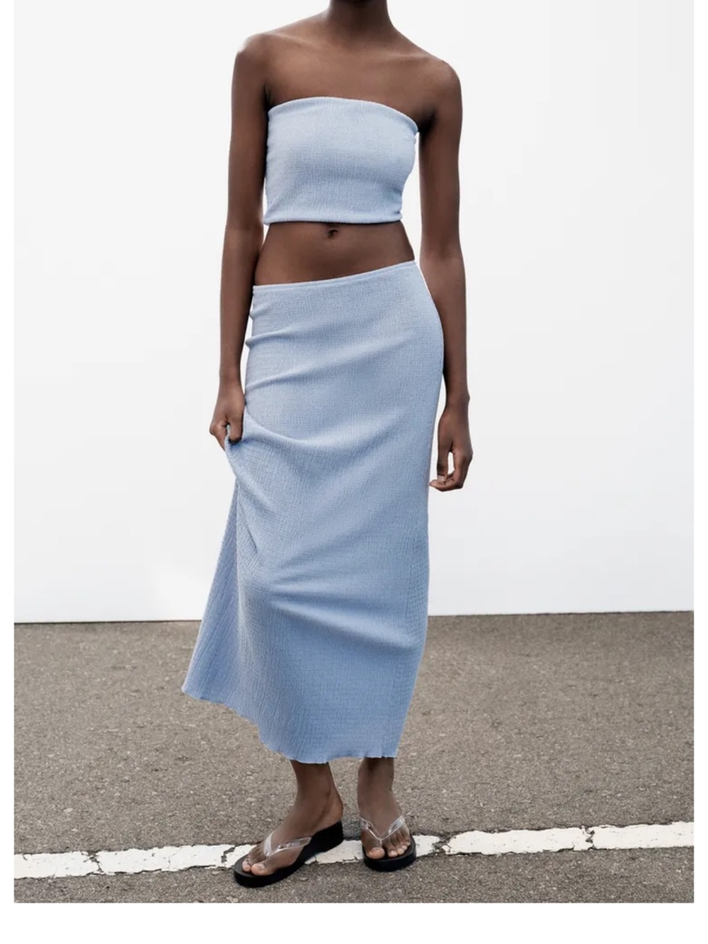 Zara Pale Blue Ribbed Maxi Skirt Size Medium
